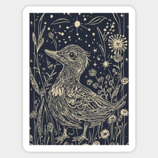 Moonlit Duck in the Meadow – A Tranquil Nighttime Scene Sticker